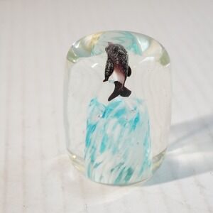 Vintage‎ Whale Art Glass Paperweight Sculpture Figurine Ocean Sea Life Decor 2"
